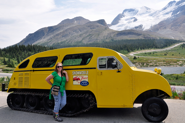 Karen Duquette and an old-time snowcoach